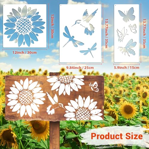 12 PCS Large Flower Painting Stencils, Reusable Sunflower Stencils for Painting on Wood Rocks Canvas Fabric Glass Pottery DIY Painting Art Projects - style: 12PCS Large Flower