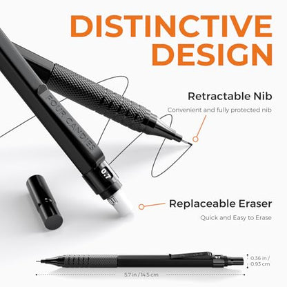 4PCS Metal Mechanical Pencil Set, 0.5mm+0.7mm, Storage Case, Black＆Silver | 480 Lead Refills, 3 Erasers, 9 Eraser Refills, Smooth Writing, Anti Grip, for Sketching, Technical Drawing, Art Projects - color: Silver+Black (4PCS)