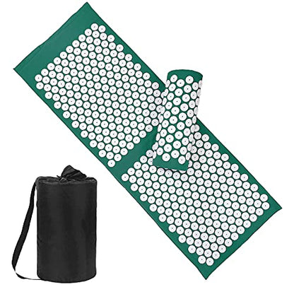 XiaoMaGe 47" Acupressure Mat and Pillow Set with Carry Bag (Green) - color: Green-large