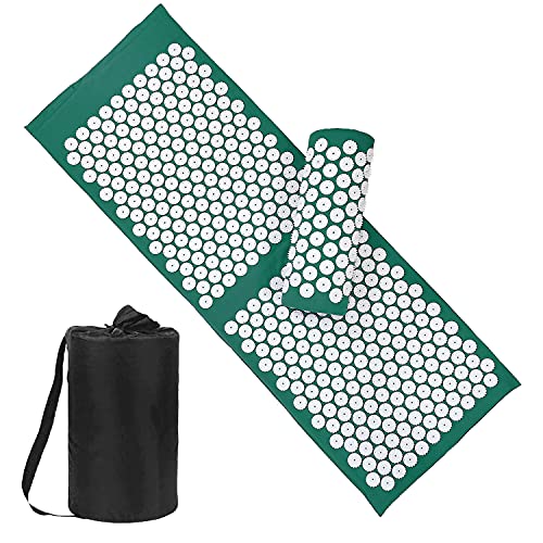 XiaoMaGe 47" Acupressure Mat and Pillow Set with Carry Bag (Green) - color: Green-large