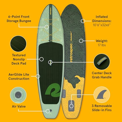 Retrospec Weekender Inflatable Stand Up Paddle Board Includes Paddle, Pump, and Accessories 10’6” Lightweight iSUP, Puncture Resistant Inflatable Paddle Board for Adults - color: Wild Spruce (Legacy)