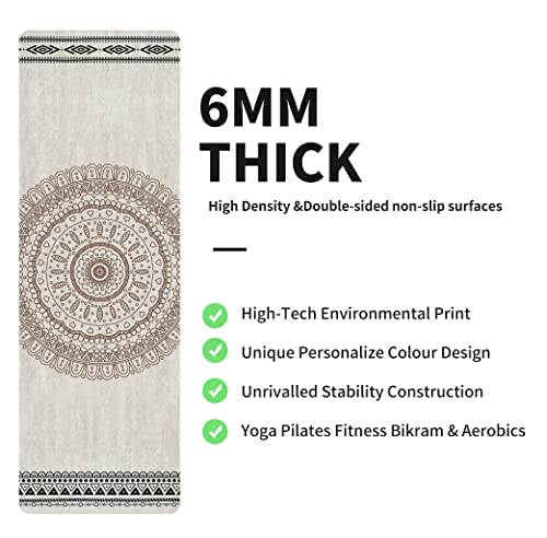 nuveti Yoga Mat Print Extra Thick TPE Non Slip Fitness Exercise Mat with Carrying Bag,72"x24" Extra Thick 6MM Exercise & Workout Mat for Yoga, Pilates Fitness and Floor Exercises - color: LHY