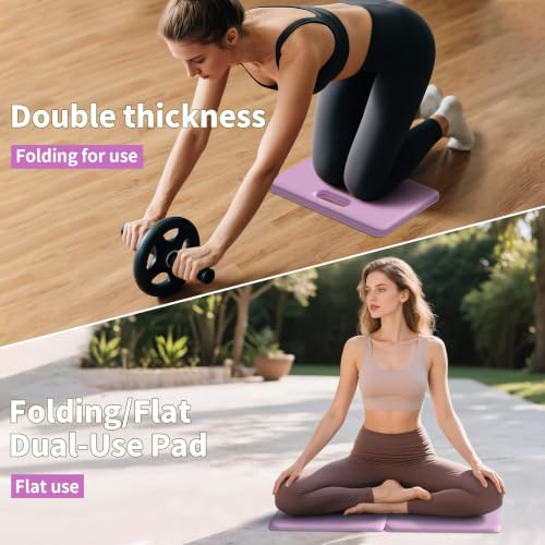 PAIDU Yoga Knee Pad 1" Thick, Foldable for Home Gym | knee pad for pain-free knees, elbows, wrists & back, foldable for home gym, pilates, plank and abdominal training - color: Purple + Warm Grey