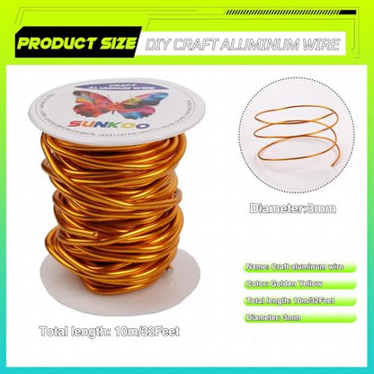 Aluminum Craft Wire,8 Gauge (3mm) Golden Yellow Bendable Wire,32 Feet Continuous Roll for Jewelry Making,Sculpting,Floral & Armature Projects - size: 8 Gauge 32FT, style: Golden Yellow