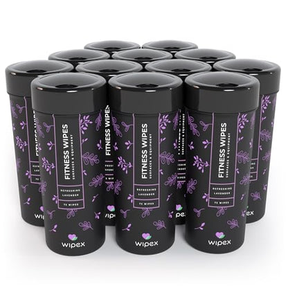 Wipex Yoga Mat Cleaner & Fitness Gym Wipes - Natural Lavender & Vinegar - 75 Count for Cleaning Yoga Mats, Spinning & Peloton Bikes, Weight Machines & Surfaces - 12 Pack Case - size: 75 Count (Pack of 12)