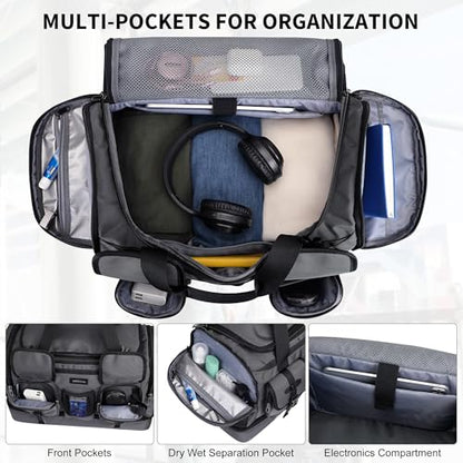 WITZMAN Duffle Bag for Men 55L Nylon Travel Weekender with Shoe Compartment - color: Silvery Grey