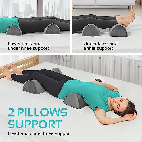2 Pack Large Half Moon Bolster Pillow for Legs, Knees, Lower Back and Head (2 Pack) Lumbar Support Pillow for Bed, Sleeping | Semi Roll for Ankle and Foot Comfort - Machine Washable Cover, Grey - style: Knee Half Moon (2 Pack)