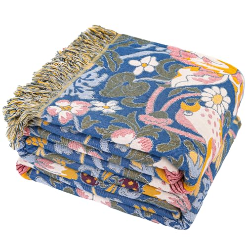 Boho 면 모슬린 트윈 사이즈 침대 덮개 블루&옐로우 152.4cm x 203.2cm(60 - color: 새와 꽃, size: 60인치 x 80인치