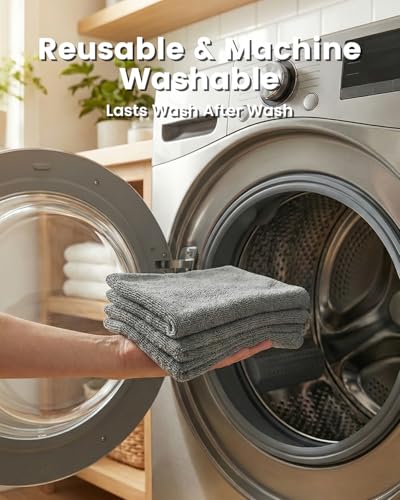 POPCHOSE Microfiber Cleaning Cloth, 12 Pack Super Absorbent Towels for Cars