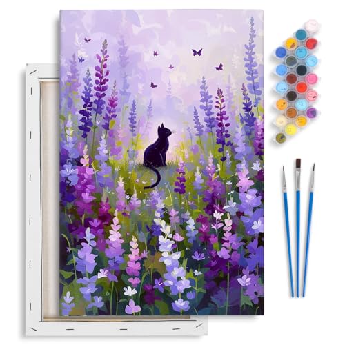 Flowers Framed Paint by Numbers Kit for Adults Beginner & Kids Ages 8-12 | With Frame Canvas 8x12 inch, DIY Acrylic Painting by Numbers Purple Flowers, Stress Relief Craft Kits, Home Wall Decor Gift - color: YOP-F-1201, size: 8x12 Inch