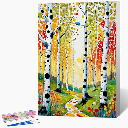 Paint by Numbers Kit for Adults Beginner & Kids Age 8-12 with Wooden Frame, Easy Adult Paint by Number Kits on Canvas, DIY Acrylic Watercolor Oil Paint by Number for Adults for Home Decor 8x12 Inch - color: DG-OP-F-BirchForest-2030