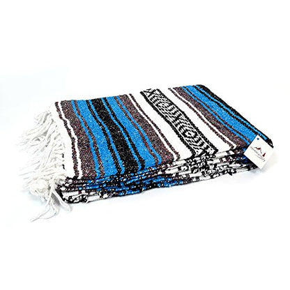 Open Road Goods Bright Blue Mexican Blanket - Authentic Serape Falsa Blanket - Handmade (Acrylic Blend, XL) - color: Bright Blue