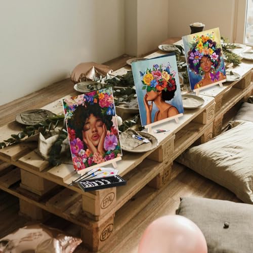 Ctosree 72 Pcs Flower Lady Paint and Sip Kit for Adults 8'' x 10'' Pre Drawn Canvas for Painting DIY Pre Printed Canvas for Party Favor Acrylic Painting Kit Wood Easel Brushes Date Night Bulk - style: Flower Lady