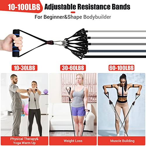 Resistance Bands with Handles for Women, 5 Level Exercise Bands | Workout Bands for Physical Therapy, Yoga, Pilates, Door Anchor, Storage Pouch, Training Poster - color: Grey