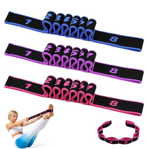 3Pcak Fitness Resistance Band for Stretching and Yoga, Number Stretch Resistance Band with Clear Markings, Fitness Resistance Bands 8-Section Elastic Training Bands