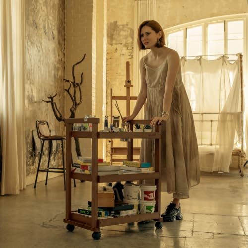 MEEDEN Rolling Art Supply Cart: Solid Beech Wood 3-Tier Storage Trolley - color: Walnut