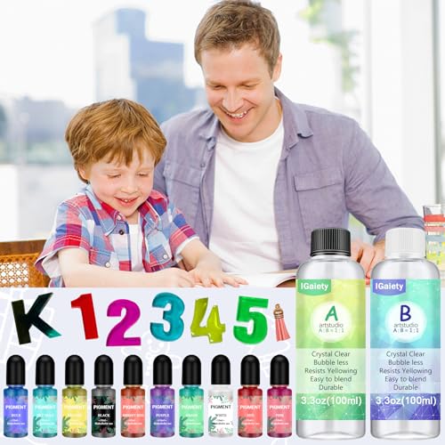 IGaitey Epoxy Kit with Reverse Alphabet Molds for Keychain Pendant | Beginner-Friendly Resin Kit with Backward Letter Molds, 169 Pcs Pigments & Tools for Adult DIY Jewelry Casting - size: Alphabet 100ml