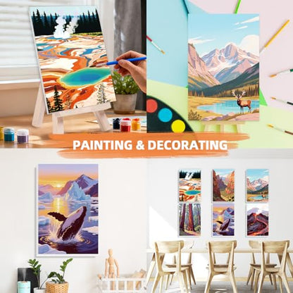 EggSun 6 Pack Framed Paint by Numbers Kit for Adults,Beginners with Wooden Easel,DIY Acrylic Oil Painting Paint by Numbers Kits on Canvas for Home Decor(National Park Landscape,8x12Inch) - style: National Park