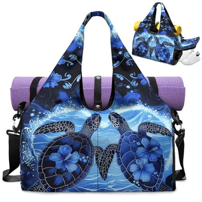 Yoga Mat Bag for Men Women Canvas Yoga Mat Carrier Take In Out Mat Easily for Beach Swim Bags Pool Sports Gym - color: Double Sea Turtle