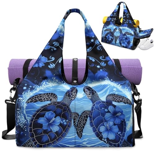 Yoga Mat Bag for Men Women Canvas Yoga Mat Carrier Take In Out Mat Easily for Beach Swim Bags Pool Sports Gym - color: Double Sea Turtle