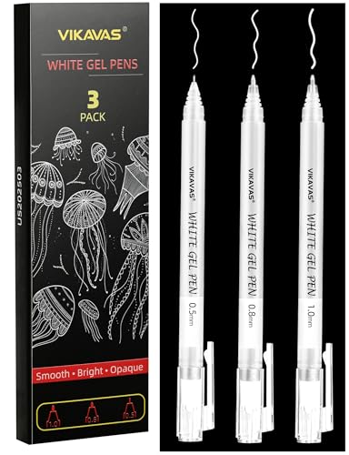 3 Pack White Gel Pens for Black Paper, Drawing, Highlighting, Journaling & Crafting – 1.0mm, 0.8mm, 0.5mm Fine Tip White Ink Pens, Smooth Flow, Waterproof, Non-Toxic - style: 3 sizes