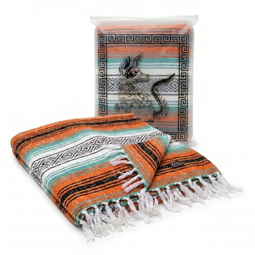 Mexican Blanket, Serape Throw Blanket for Yoga, Beach, Camping & Home Decor, Thick Heavy Falsa Blanket - color: Island Glow
