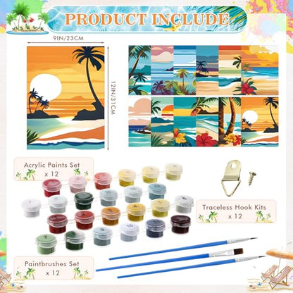 Humyoun 12 Pack 9 x 12 Inch Paint by Numbers Kit for Adults Beginners DIY Acrylic Oil Painting Paint by Number Kits Drawing Paintwork on Canvas Without Frame for Home Decor(Hawaiian Style) - style: Hawaiian Style