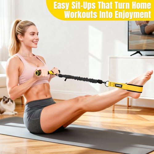 Upgraded Multifunction Pedal Resistance Band with Handle, 3 Tube Adjustable Resistance Bands for Abdomen, Waist, Arm, Core/ABS, Leg Workout - Sit Up Exercise Equipment for Women - color: Yellow