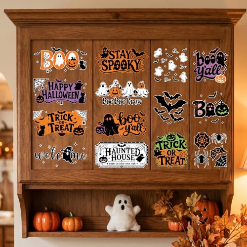Sitsink Halloween Stencils for Painting Ghost Pumpkin Template Mat Wall | 14 reusable stencils, ghost pumpkin bat spider seasonal print templates, stencils for painting mat rug furniture wall crafts - style: halloween