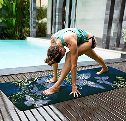 nuveti Yoga Mat Print Extra Thick TPE Non Slip Fitness Exercise Mat with Carrying Bag,72"x24" Extra Thick 6MM Exercise & Workout Mat for Yoga, Pilates Fitness and Floor Exercises - color: Butterfly