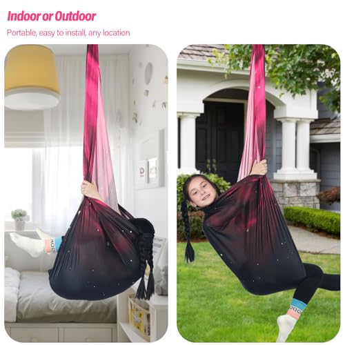 Sensory Swing for Kids Holds 300lbs Therapy Cuddle Hammock Chair - color: Space Pink