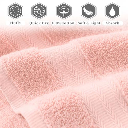 VOOVA & MOVAS Pink Hand Towels 2 Pack, 100% Cotton, 13x29 in | with Hanging Loop, Lightweight, Soft, Quick Dry & Absorbent, Bathroom, Dorm and Travel Use - color: Lightpink