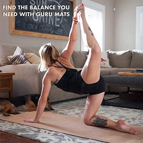 GURUS Sweat Proof Durable Cork Yoga Mat Thick Non Slip Exercise Mat for Home Workout