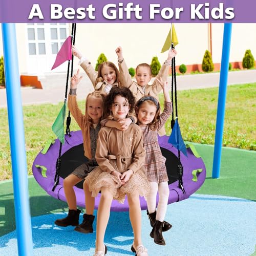 HeyZoo 48 Inch Tree Swing, Larger Saucer Swing for Whole Family, Purple - size: 48 Inch