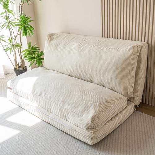 MAXYOYO Folding Sofa Bed, Convertible Chair Couch, Floor Bean Bag Sofa - color: Beige, size: Classic Single