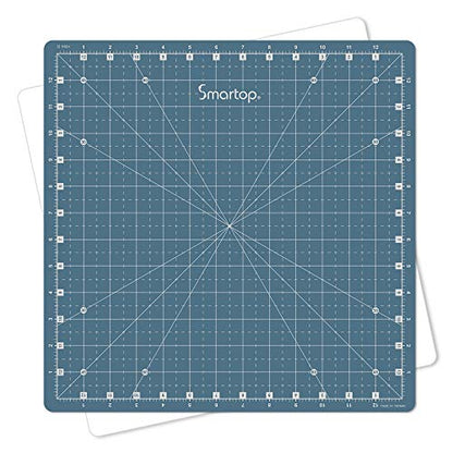 SMARTOP 14"x14" Rotating Self Healing Cutting Mat, Non-Slip Non-Reflective, Good for Quilting, Sewing, Crafts, Scrapbooking, Molandi Blue