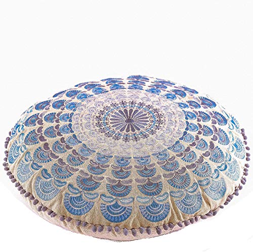 Mandala Life ART Bohemian Meditation Cushion Cover –Luxury, Artisan Room Décor Floor Pillow Case for Yoga, and Boho Chic Seating Area Floor Pillow – Accent Your Living Room, Bedroom, Kids - color: Blue Peacock, style: Pillow Cover