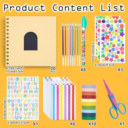 Kid Scrapbook DIY Photo Album Hard Cover Scrapbook Kit for Kids Instant Camera Print Paper with DIY Accessories (Brown) - color: Brown