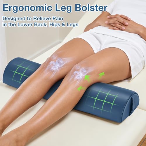 Semi-Round Massage Bolster, 21x6x3 in Half Moon Lower Back Support Pillow | Comfort PU Leather Leg Bolster for Massage Table, Positioning Bolster Neck Pad for Ankle Leg Pain Relief Side Sleeper - Blue - color: Medium Blue - 21x6x3 in - Pu Leather