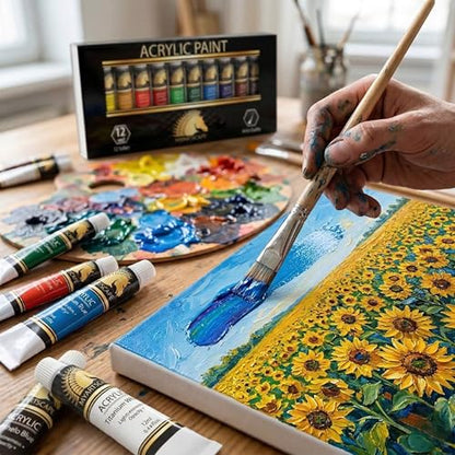 MyArtscape Heavy Body Acrylic Paint Set - 12 x 12ml Acrylic Paint | Rich pigment heavy body acrylic paint for canvas wood fabric with smooth blending and high opacity