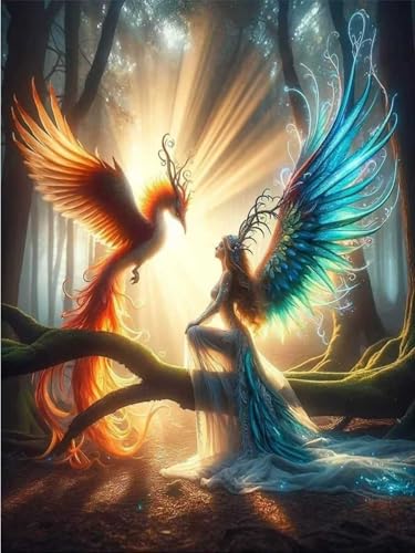 WPYTNM Diamond Painting Kit, 5D Fantasy Forest Phoenix and Goddess Art,DIY Handmade Full Drill, Canvas, 12x16 Inches, Art Deco Style, Adult - color: 5D Fantasy Forest Phoenix and Goddess Art,