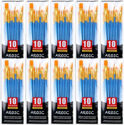 AROIC 100 Pcs Paint Brushes, Acrylic Painting Brush for Oil and Watercolor | Professional Artist Bulk Paint Brushes, Beginners & Artists Drawing Kit for Face Canvas Rock Painting Art Supplies(10 Packs) - size: 100pcs
