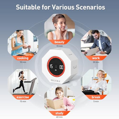 Secura Pomodoro Timer with 1/3/5/10/15/30/60 Min Presets, 3 Level Volume - color: White