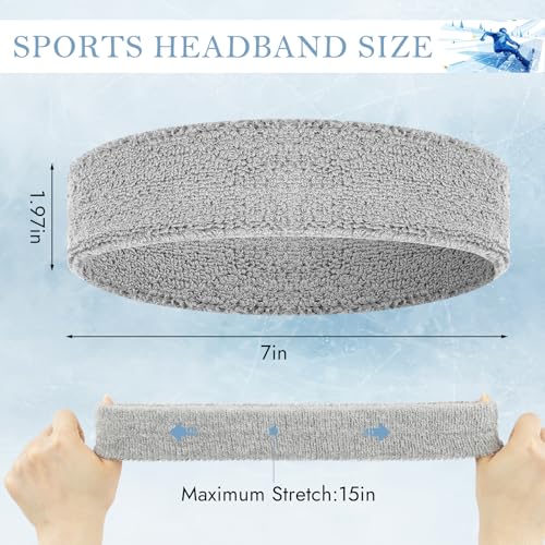 4 Pack Cotton Terry Sweat Headbands for Men Women Running Gym - color: Black/Gray/Green/White