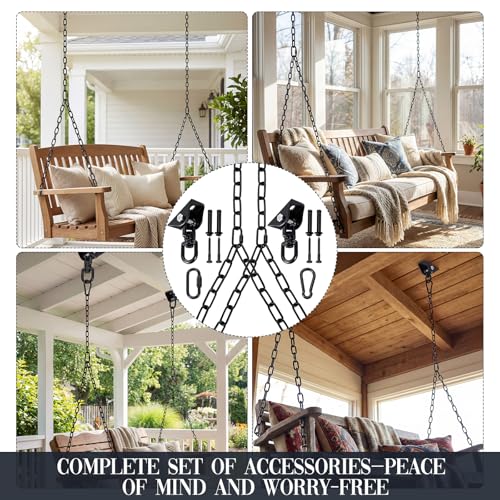 Heavy Duty Porch Swing Hanging Kit with Y-Chain & 360° Swivel Hangers 1500Lbs Capacity, Rustproof Zinc-Plated Chains 304 Stainless Steel Mount Hooks, Indoor/Outdoor Hammock Hardware (Black) - color: Black