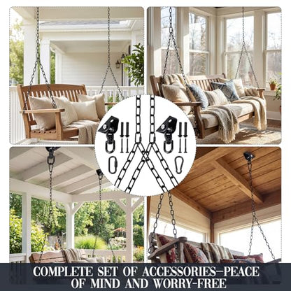 Heavy Duty Porch Swing Hanging Kit with Y-Chain & 360° Swivel Hangers 1500Lbs Capacity, Rustproof Zinc-Plated Chains 304 Stainless Steel Mount Hooks, Indoor/Outdoor Hammock Hardware (Black) - color: Black
