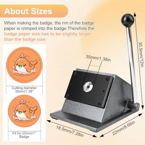 Goldmeet 35mm Circle Punch for 1" Badge, 25mm Button Paper Cutter | Sharp Steel Blade, Heavy-Duty Metal Base, Ergonomic Lever, 300gsm & Thin Leather, for Button Making, Scrapbook, Photo Paper
