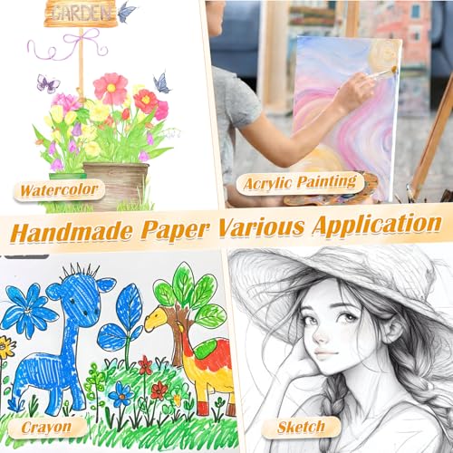 50 Sheets Deckled Edge Watercolor Paper 300GSM, 5 x 7inch Handmade Watercolor Paper Rough/Textured Cotton Paper, Cold Press Paper for Watercolors, Sketching, Wedding Invitations, Cards, Craft