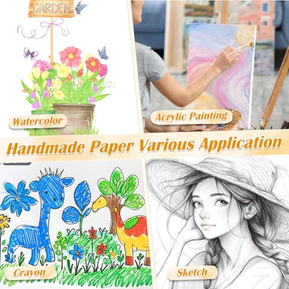 50 Sheets Deckled Edge Watercolor Paper 300GSM, 5 x 7inch Handmade Watercolor Paper Rough/Textured Cotton Paper, Cold Press Paper for Watercolors, Sketching, Wedding Invitations, Cards, Craft