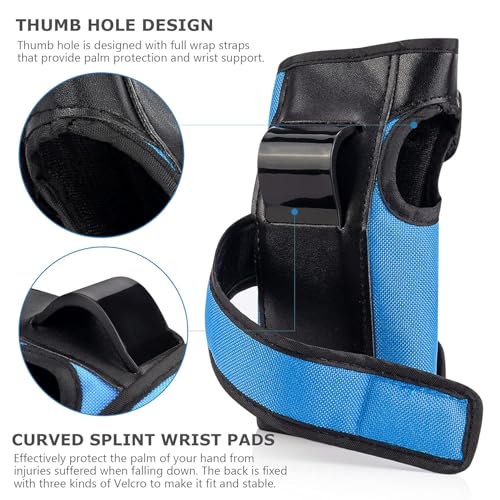 Adult Knee Pads Elbow Pads Wrist Guards for Adult Kids 6 in 1 Protective Gear Set for Skateboarding Biking Roller Skating Cycling Outdoor Sports - color: Blue, size: Medium (80-132 lbs)